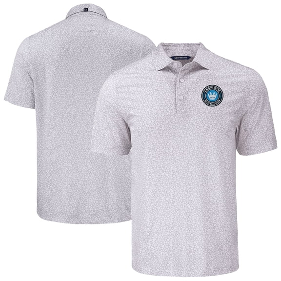 Men's-Cutter & Buck  Gray Charlotte FC Pike Eco Flora Print Recycled Polo