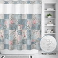 thumbnail image 2 of No Hook Shower Curtain with Built-In Rings, Pink Floral Washable Waterproof Fabric Curtain with Mesh Top Window for Bathroom, Blue Splicing 72"x72", 2 of 8