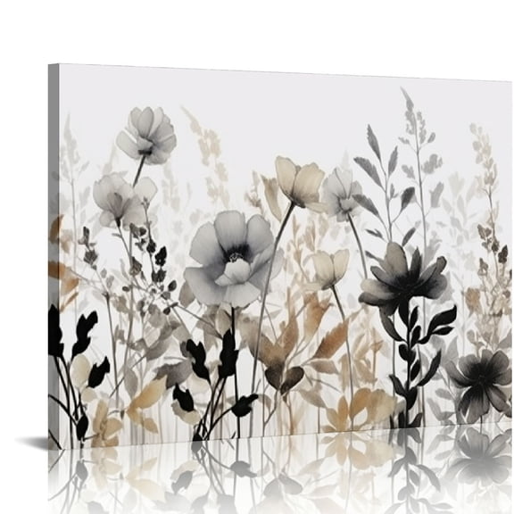 JRXY Abstract Floral Canvas Wall Art Grey Cream White Grass Flowers Canvas Pictures Modern Landscape Painting Botanic Artwork for Living Room Bedroom Kitchen Office Wall Decor picture1