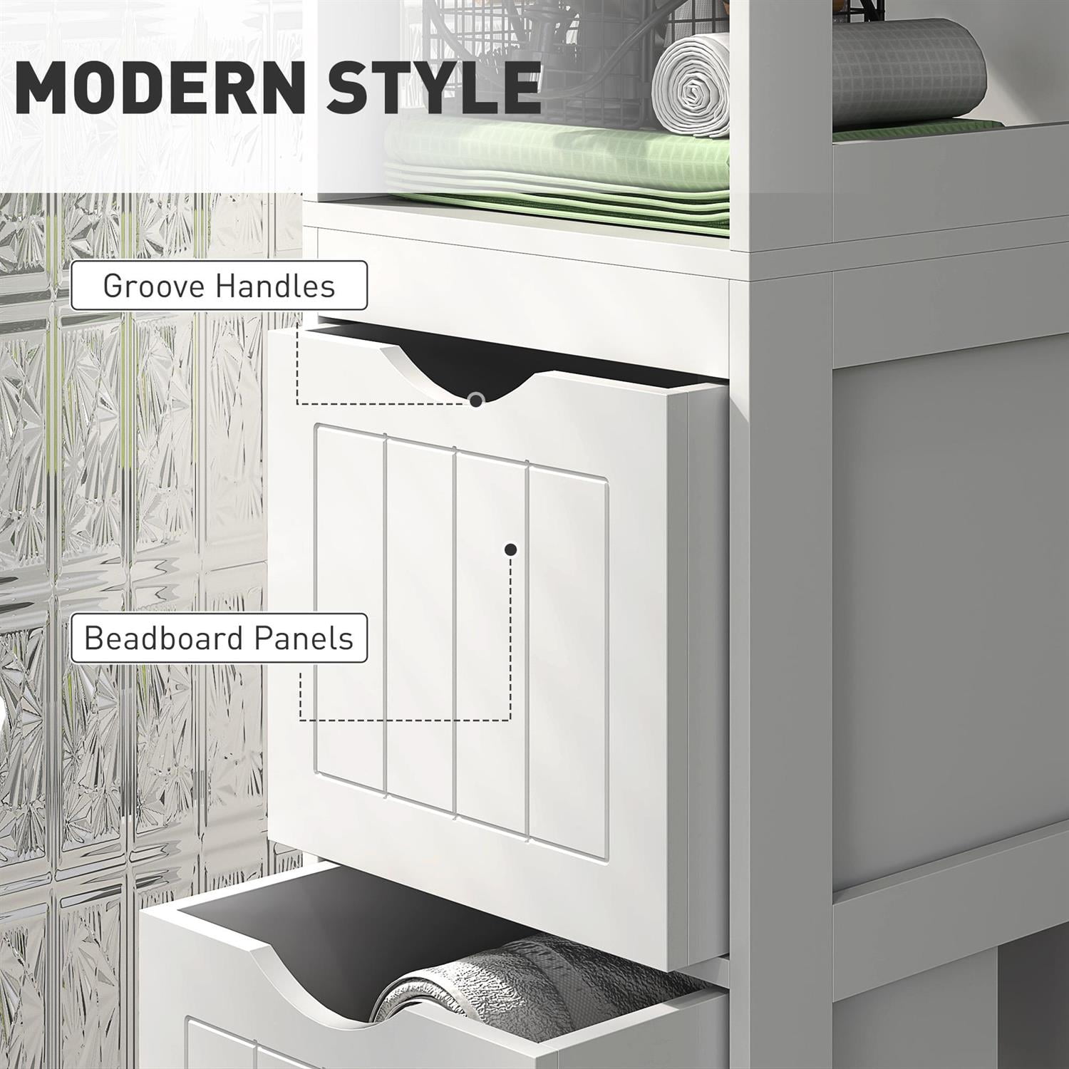 Demi Bonn 55" Compact Bathroom Storage Cabinet with 3 Drawers & Open Shelves, Space Saving Design for Narrow Spaces, White