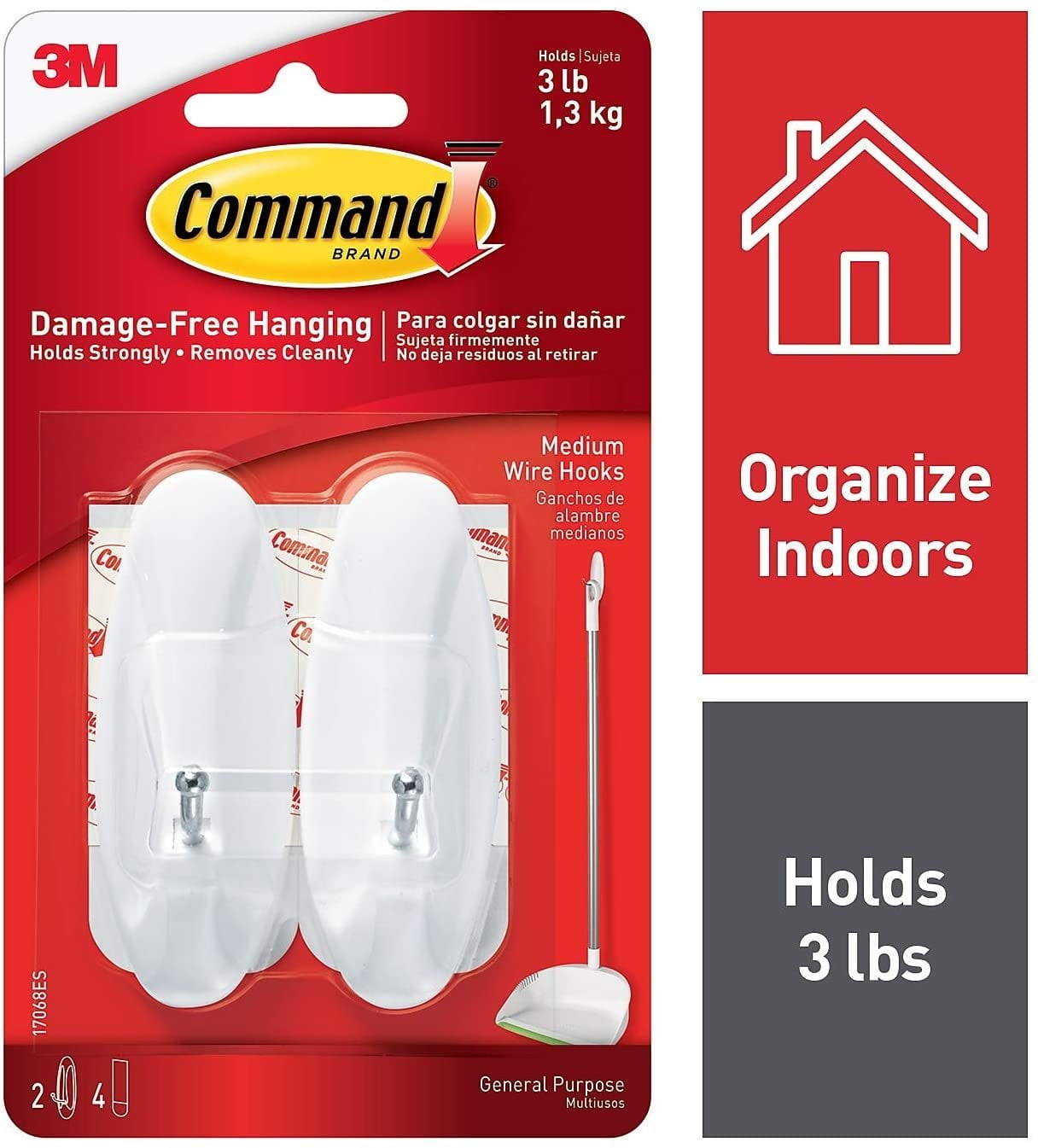 3M 17068 Wire Hooks With Strips 2 Packs of 2 Hooks