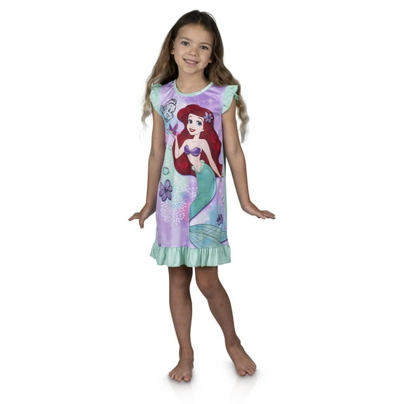 Disney Girls' Nightgown Princesses Dorm Short Sleeve Pajama Sleepwear Night Shirt, Ariel, Size: 4