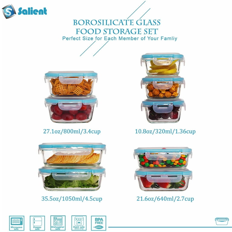 S SALIENT 18 Piece Glass Food Storage Containers with Lids