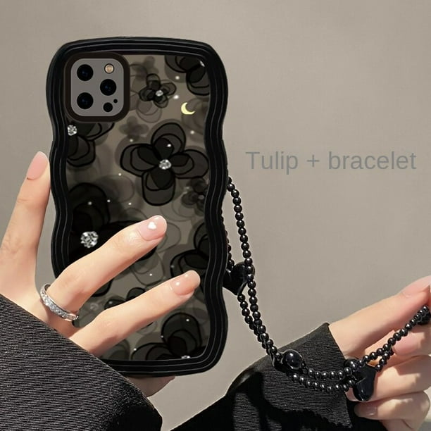 Funda de teléfono de flores negras transparentes para Samsung S23ULTRA, S22, S21, S20FE, S20, A14, A53, A50, A32, A13, A21S, A31, A23, A11, A04, A03S qiuyongming unisex