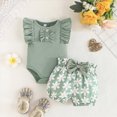 thumbnail image 2 of TOWED22 Newborn Baby Girl Clothes Summer Knit Ribbed Floral Print Short Sleeve Romper Shorts Headband Outfit Set(Green,6-9 M), 2 of 8