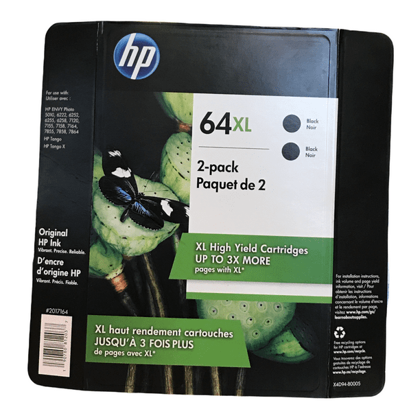 Genuine hp 64xl high yield original inkjet cartridge black 2 pack