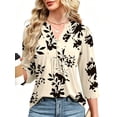 thumbnail image 4 of VDJ Womens Tops 3/4 Length Sleeve Button V Neck Casual Shirts Floral Loose Fit Work Blouses for Ladies Summer Fall Clothes Size S, 4 of 7