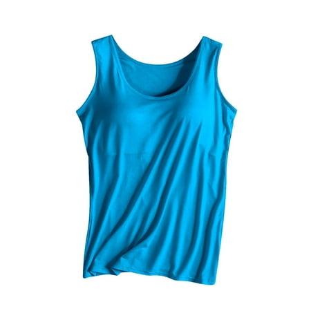 Uooqdmx Tank Top for Women Women s Fashionable Casual Padded Tank Top Without Wire Bra Cup Integrated Tank Top Suspenders Sky Blue Xxl