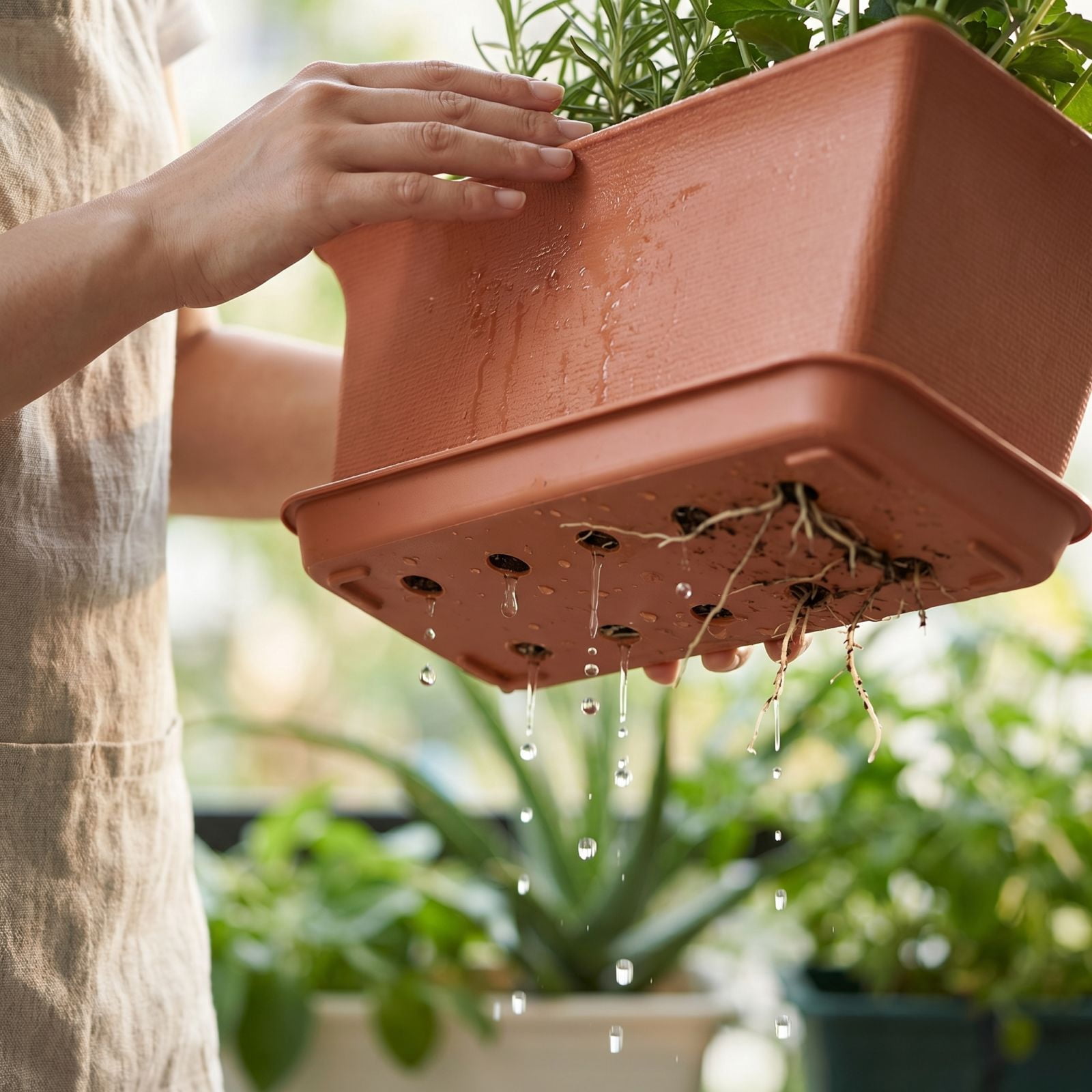 Rectangular Plastic Planter Box with Drainage Tray for Indoor Outdoor Gardening White Small Flower Pot for Herbs Vegetables Balcony Window sill Planting Container