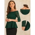 thumbnail image 2 of DARING DIVA Lace Semi Sheer Off Shoulder Peplum Blouse M Dark Green, 2 of 6
