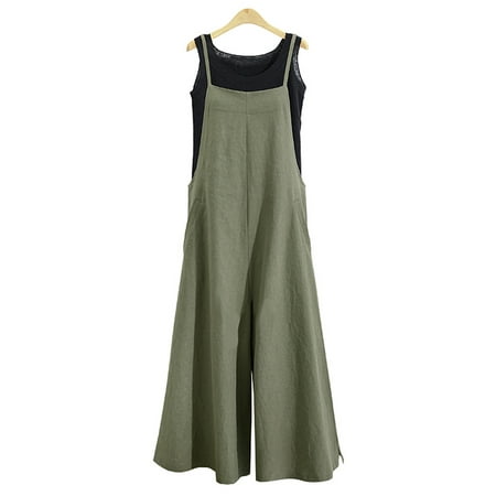 - Women Long Suspender Bib Casual Loose Solid Jumpsuit
