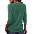 thumbnail image 7 of Linen Texture Blouse for Women, Crew Neck Half Sleeve Loose Tunic - Lightweight Breathable Summer Casual Top Green L, 7 of 7