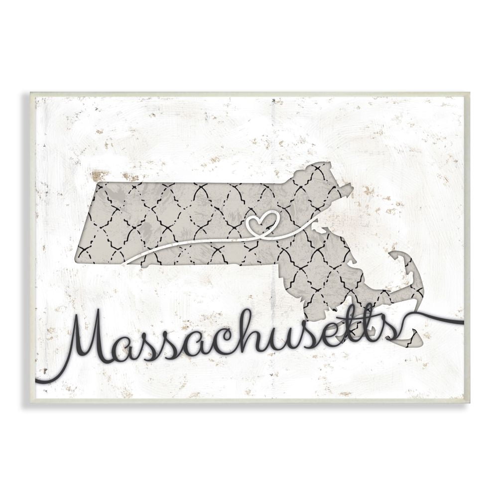 Stupell Industries Massachusetts Patterned Grey US State Design Wall Plaque by Ziwei Li