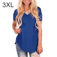 thumbnail image 1 of Qarigey Camiseta de mujer con cuello en V Blusa casual Color sólido con cuello en V Top de manga corta Prendas para la parte del cuerpo Azul 3XL Qarigey AP003157-38, 1 of 6