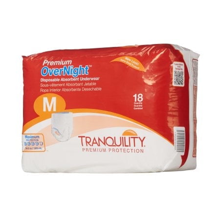 Tranquility Premium OverNight Disposable Absorbent Underwear Medium 34'' to 48'', Pack of 36