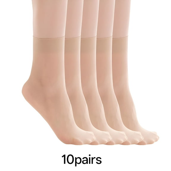 TELOLY Nylon Socks for Women 10 Pairs Sheer Thin Ankle Stocking Footies Transparent Silk Dress Socks with Reinforced Toe