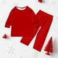 thumbnail image 1 of Moda Navidad Niño Color Sólido Blusa Pantalones Ropa Familiar Pijamas Niño Poliéster Tops Pantalones, 1 of 5