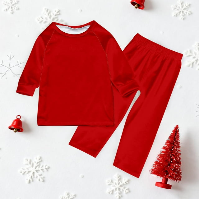 Moda Navidad Niño Color Sólido Blusa Pantalones Ropa Familiar Pijamas Niño Poliéster Tops Pantalones