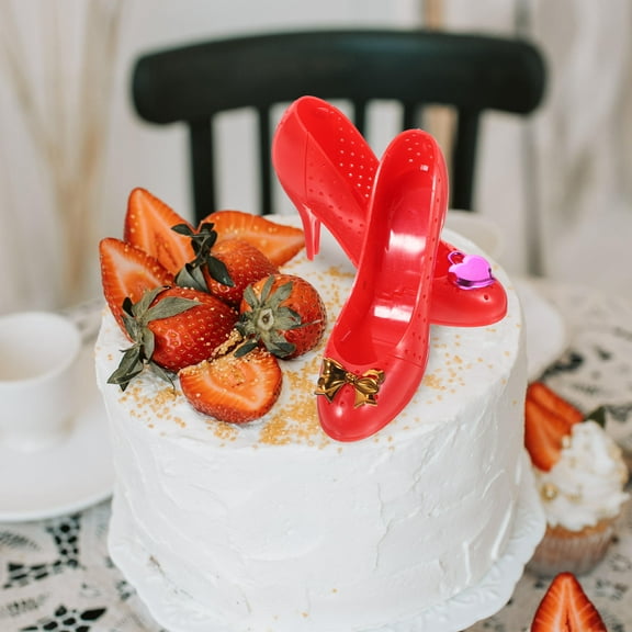 HEATSHAKING Birthday Cupcake Toppers Plastic High Heel Decorations For Women 2Pcs 5.3X3.3X1.8In