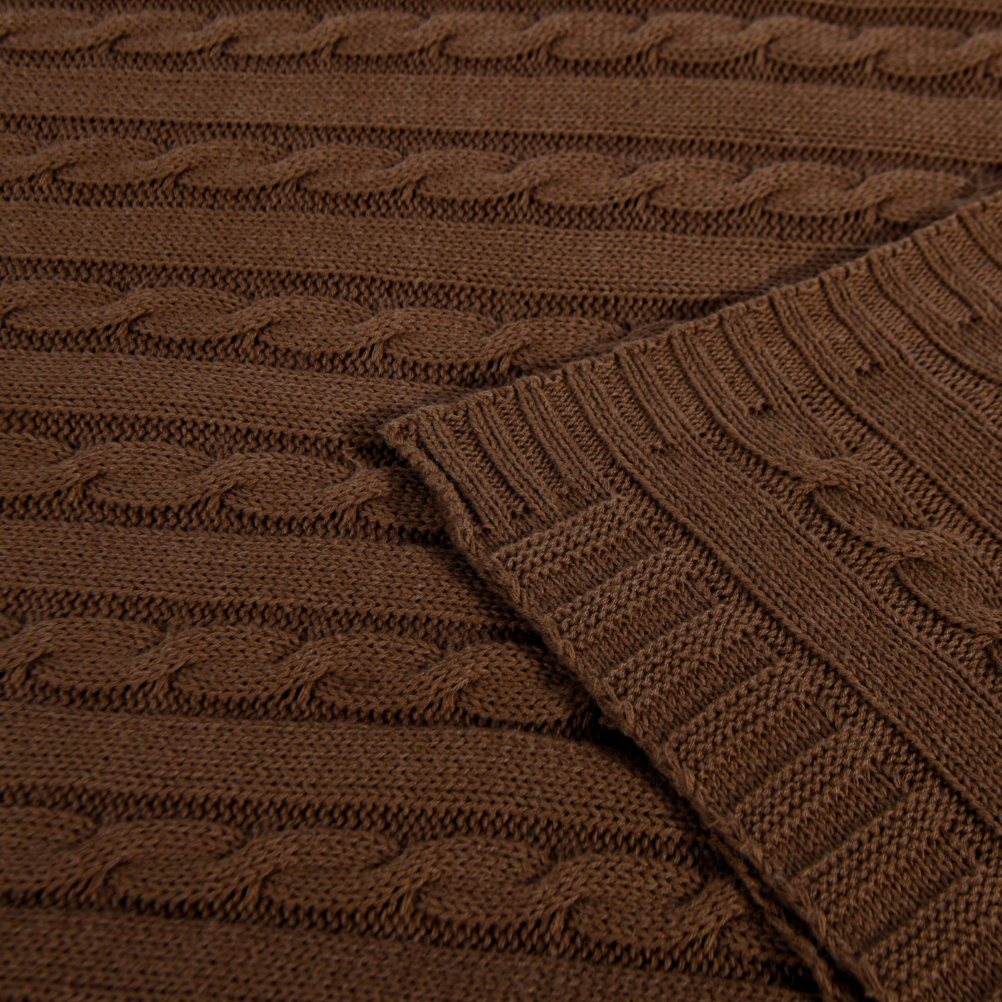 Ntbay 100% Cotton Cable Knit Throw, Super Soft Warm Knitted Blanket Home Decor, 51"x67", Brown