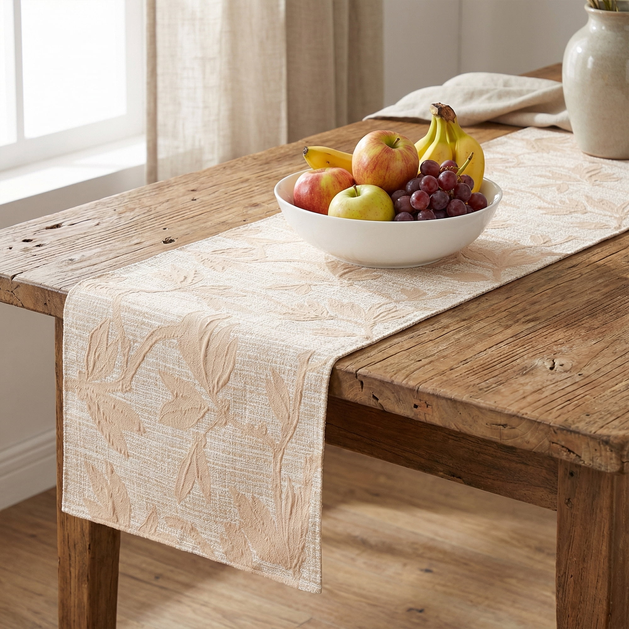 Unique Bargains Long Floral Polyester Table Runner for Kitchen Decor Beige 13.8"x70.9"