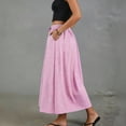 thumbnail image 5 of Women's Embroidery Cotton Linen Midi Skirts A Line Flowy Swing Elastic Waist Bohemian Skirt Casual Beach Party Skirt Pink XL, 5 of 7