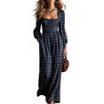 thumbnail image 2 of Aimik Womens Plaid Print Jumpsuits Long Sleeve Square Neck Wide Leg Jumpsuits with Pockets Fall Vacation Casaul Jumpsuit for Women, 2 of 5