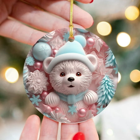 

Party Decorations 2D Christmas Round Card Christmas Snowman Polar Bear Penguin Printed Pendant Christmas Cartoon Cute Double Printed Acrylic Pendant