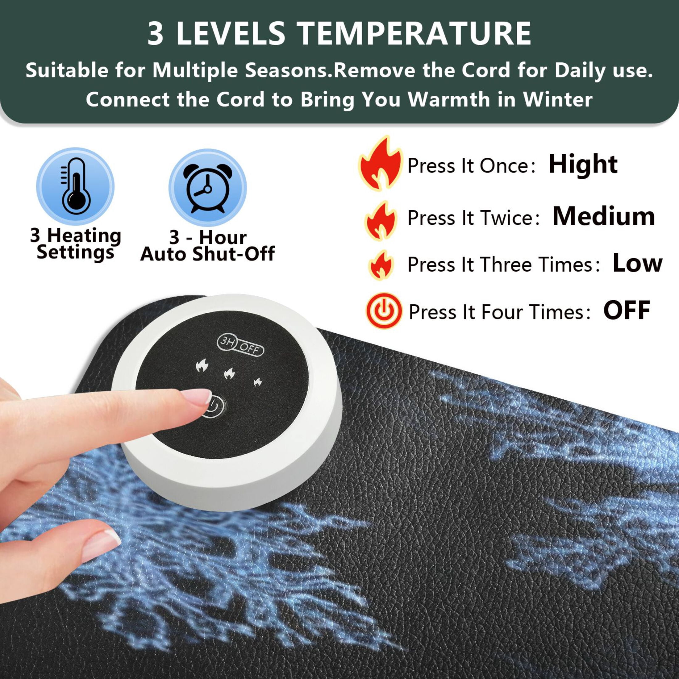 Large Heated Desk Mat Mouse Pad 31.5"x13"PU Leather Graphene Heating Desk Warmer with 3 Temperature Settings 110V US Plug Non-Slip Warm Pad for Home, Office, and Gaming Pale Blue Chrimas Snowflake
