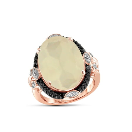Moonstone Rose Ring - 11 Carat T.G.W. Moonstone and Black and White Diamond Accent Rose Gold over Silver Ring
