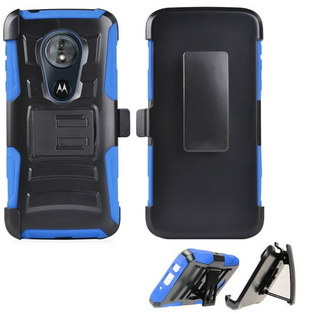 Phone Case for Straight Talk Motorola G7 Optimo / Moto G7-Play Case (Not for G7, G7-Plus, G7-Power) Combo Holster Belt Clip with Rugged Cover Stand (Holster Blue Edge