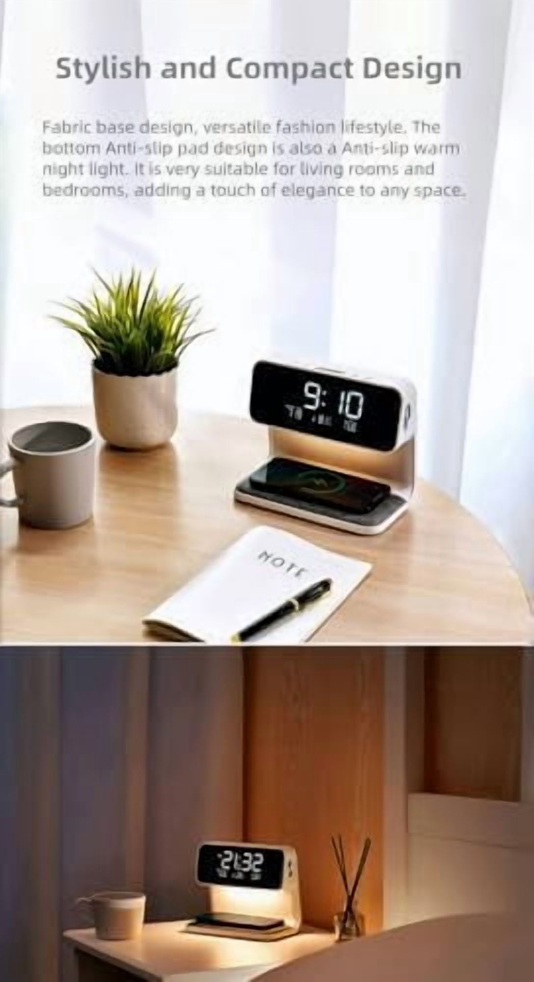 15W Wireless Charger Bedside Lamp Digital Clock, Alarm Clock Three-Speed Dimming Warm Night Light Atmosphere Smart Calendar Desk Lamp Gifts for Birthday/Christmas/Family/Friends