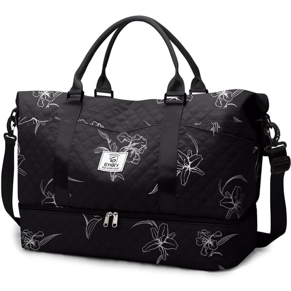 Gynky Travel Duffle Bag for Women Floral Weekender Bags with Shoe Compartment Carry on Overnight Bag Gym Tote Duffel Bag with Wet Pocket Hospital Bags for Travel Essentials