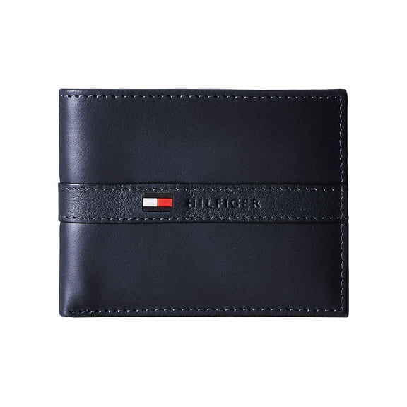 Tommy Hilfiger Men's Premium Leather Flip ID Passcase Billfold Wallet Navy