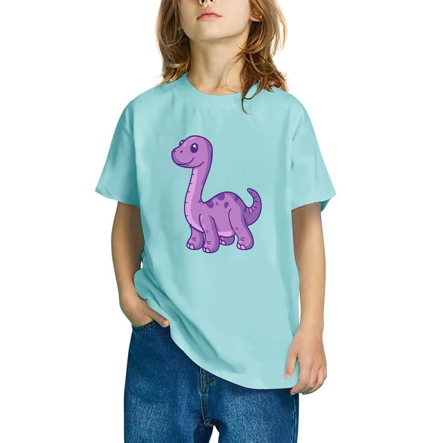 RXIRUCGD T-shirt en Coton pour Tout-Petits Garçons Filles Mode Mignon Col Rond Imprimé Tee Manches Courtes (Bleu Clair, Taille : 4 Ans)