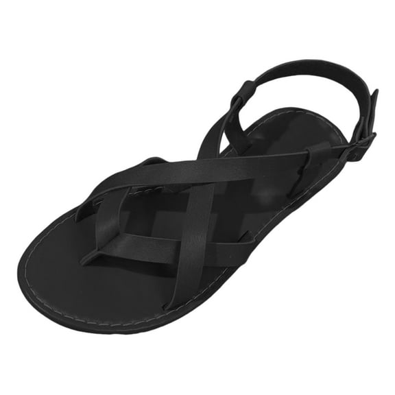 Gladiator Flats Sandals for Women 2025 Summer Roman Leather Strappy Flip Flop Casual Beach Sandals