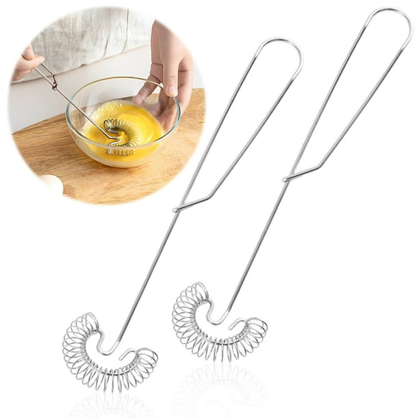Inteprter 2 mini batidores en espiral pequeños con mango plateado, hechos sin esfuerzo para obtener resultados profesionales Premium Cocina y Comedor