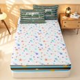 thumbnail image 4 of Erosebridal Camper Happy Camping Zipper Twin Comforter Sets with Fitted Sheet and 2 Pillowcases, Brown Blue Stripe Zipper Bedding Set, Colorful Stars Reversible, 4 of 7