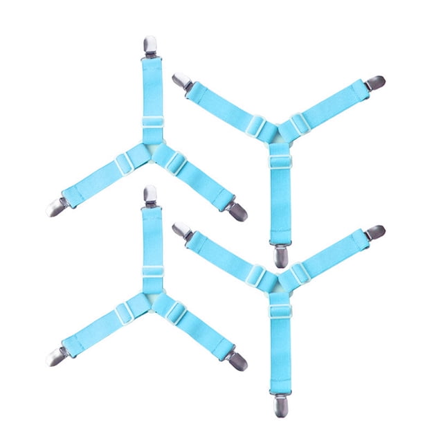 Labymos 4Pcs Adjustable Triangle Bed Sheet Fasteners Blue