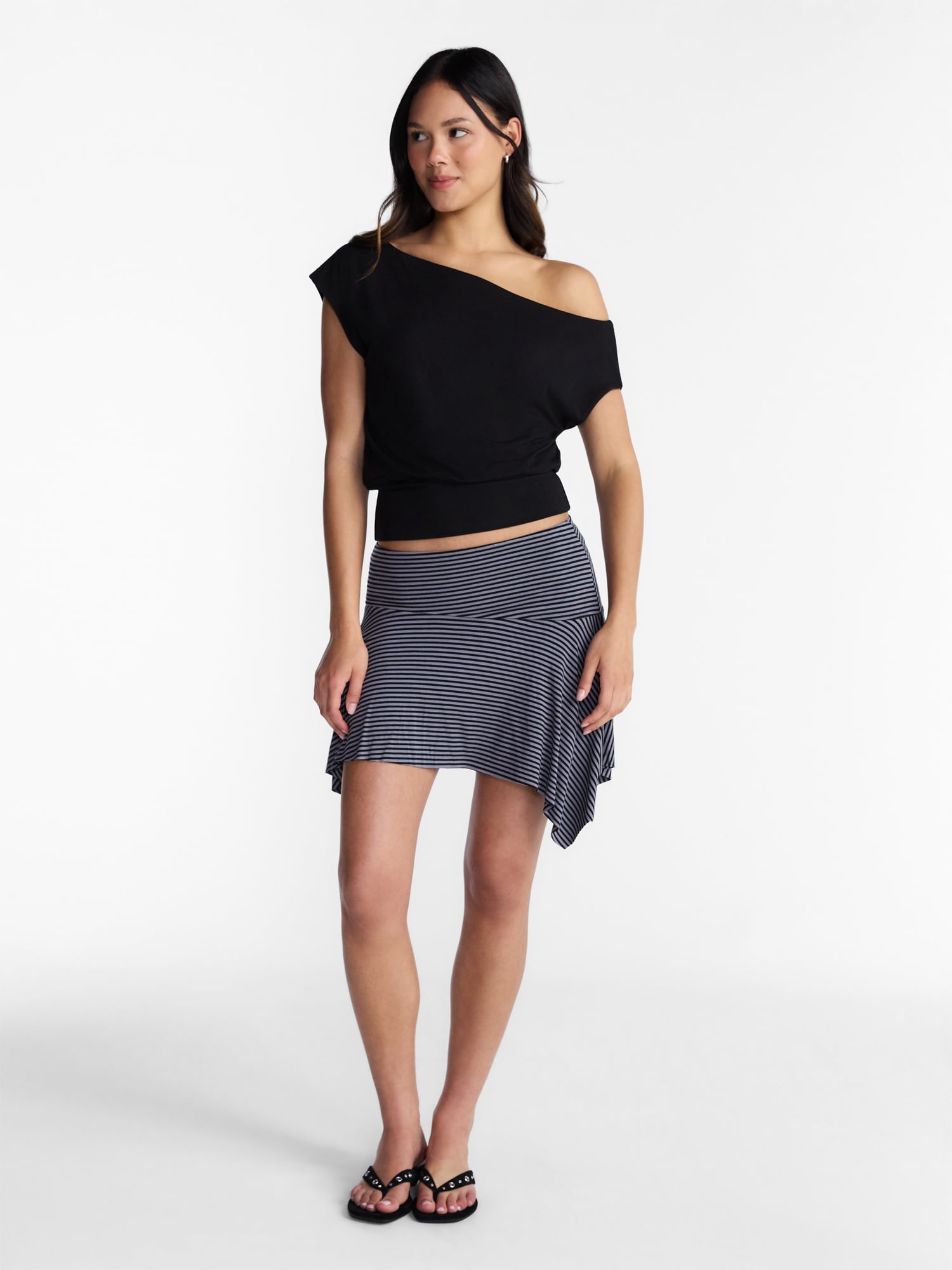 No Boundaries Asymmetrical Top with Banded Bottom, Women's XXS-XXL