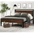 thumbnail image 1 of SHA CERLIN - Cama de metal de 35,5 cm con plataforma y cabecero de madera, base de colchon, sin somier, amplio espacio de almacenamiento, antideslizante y silenciosa, color caoba, 1 of 8