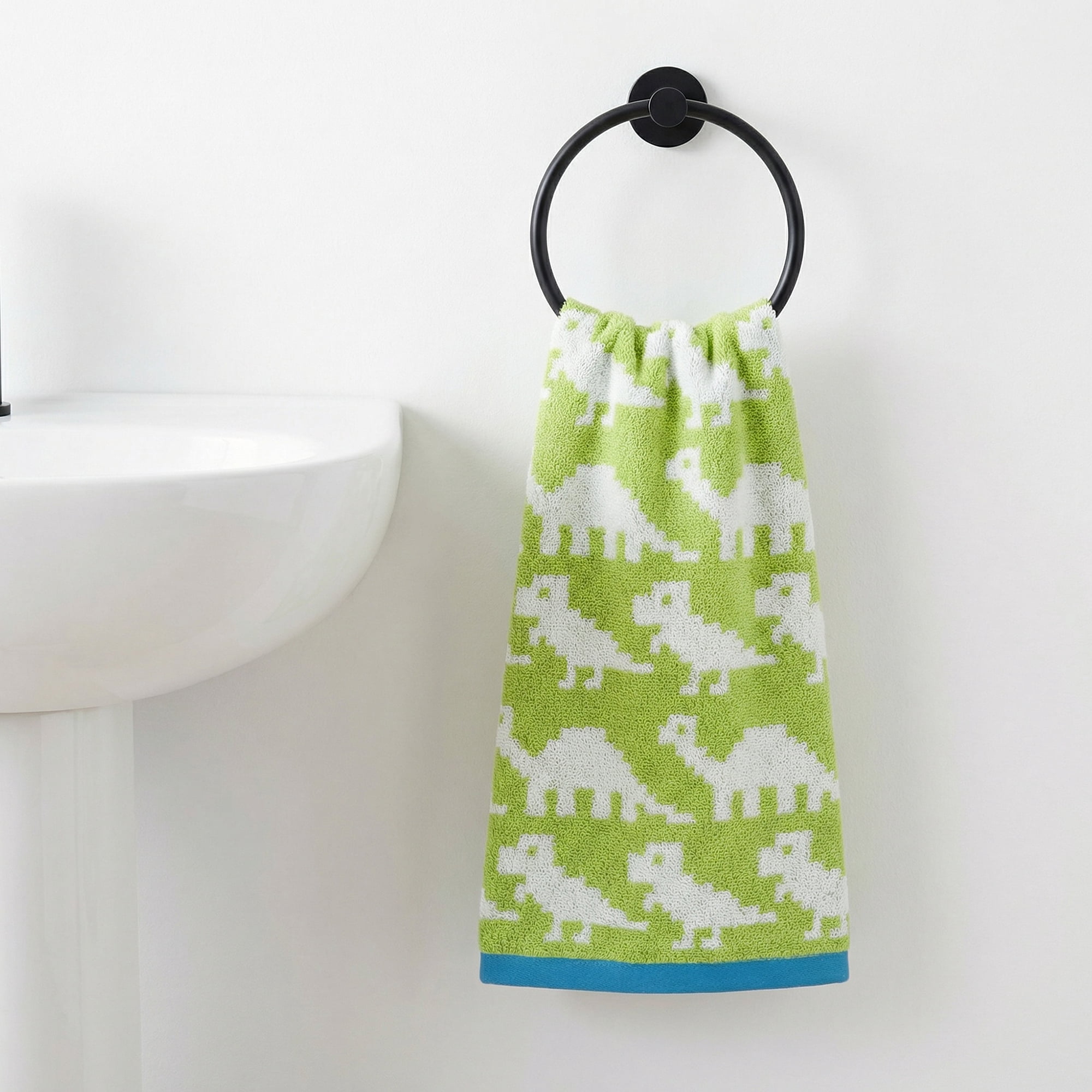 Unique Bargains Animal Pattern Cotton Jacquard Absorbent Hand Towel Green/Purple 29" x 13"