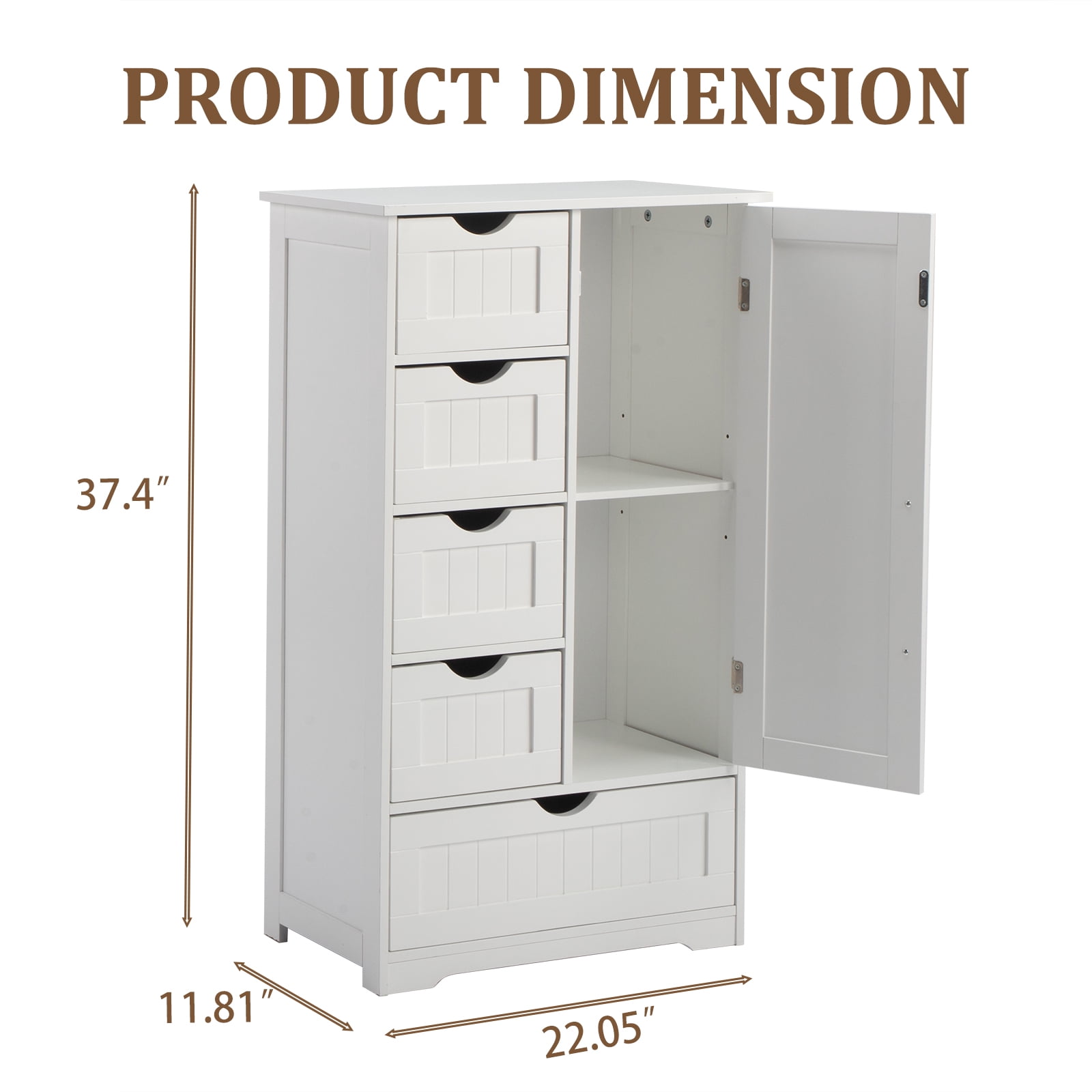 Elegant Vertical Grain Bathroom Cabinet 4 Small Drawers 1 Large Drawer 1 Lower Cabinet Particle Board for Powder Room Master Bathroom
