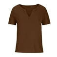 thumbnail image 4 of RYRJJ Women's Tunics V Neck Waffle Knit Henley Shirts Summer Casual Tops Short Sleeve Soft Comfy Pullover Loose Blouses(01#Brown,XL), 4 of 5