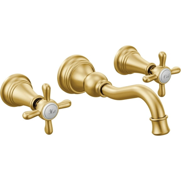 Moen TS42112BG Weymouth 1.2 GPM Wall Mounted Widespread Bathroom Faucet - Gold