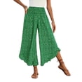thumbnail image 2 of Karymi Womens Shorts Boho Polka Dot Print High Waist Wide Leg Pants, Smocked Elastic Waist Flowy Cropped Culottes with Ruffle Hem, Vacation Palazzo Trousers Women's Pants, 2 of 5