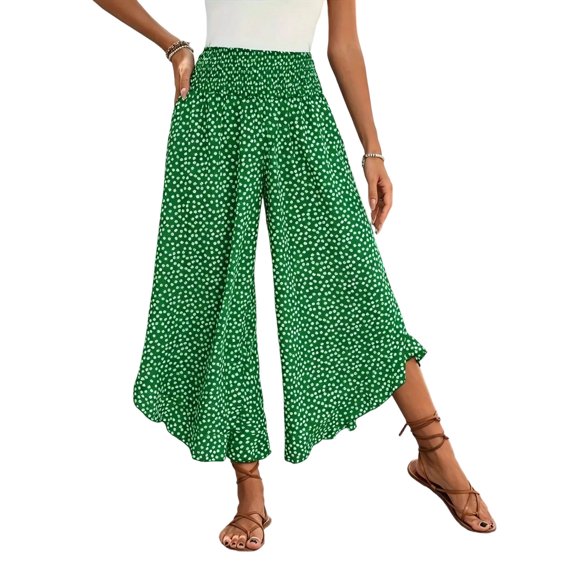 Levmjia Women's High Waisted Polka Dot Print Wide Leg Pants Flowy Casual Loose Fit Trousers with Pockets Summer Beach Pants