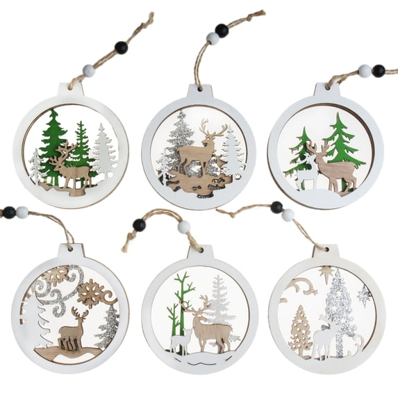 New 6 Pcs Wooden Christmas Ornaments Hanging Reindeer Ornaments for Indoor/Outdoor Holidays, Party Decoration, Tree Ornaments, Events, and Christmas Trees…