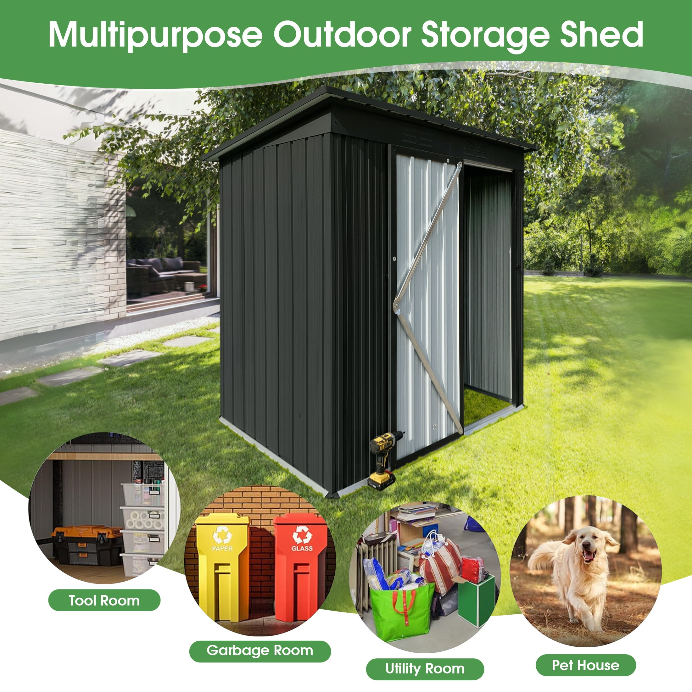 Aukfa Outdoor Storage Shed, 5 X 4 FT Metal Garden Shed, Waterproof Tool Shed for Backyard Patio, Black