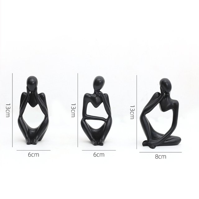Decoración de mesa minimalista, modelo de estatua, adorno de mesa negro para colección de regalos (3 piezas) JAMW Sencillez